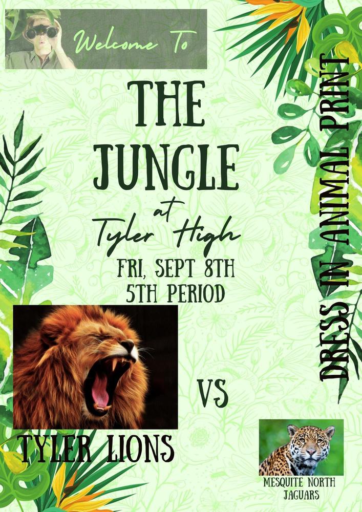 Jungle themed poster with Lion head on it