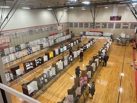 Arial view of Moore's annual science fair displays