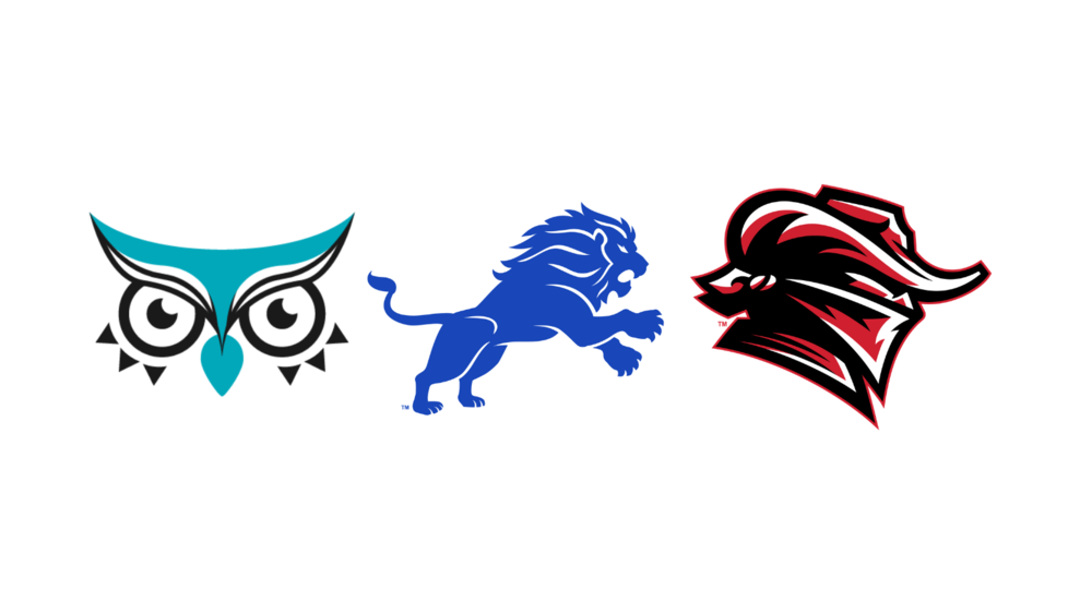 owl, lion, raider mascots