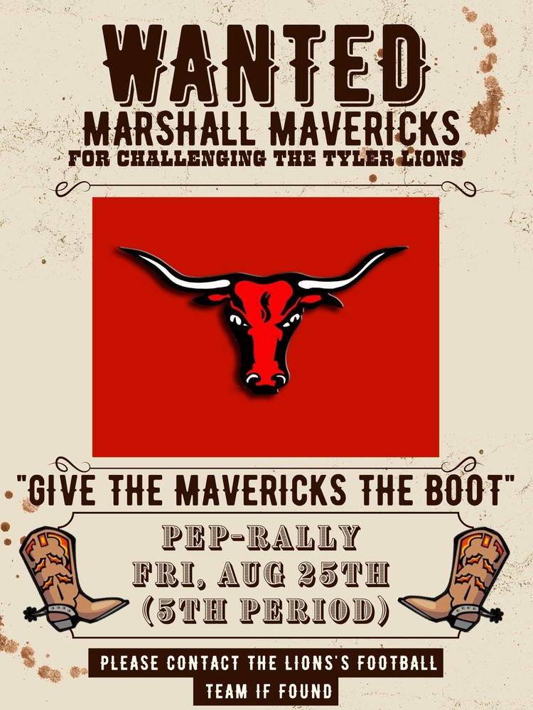 poster with cowboy boots announcing pep rally