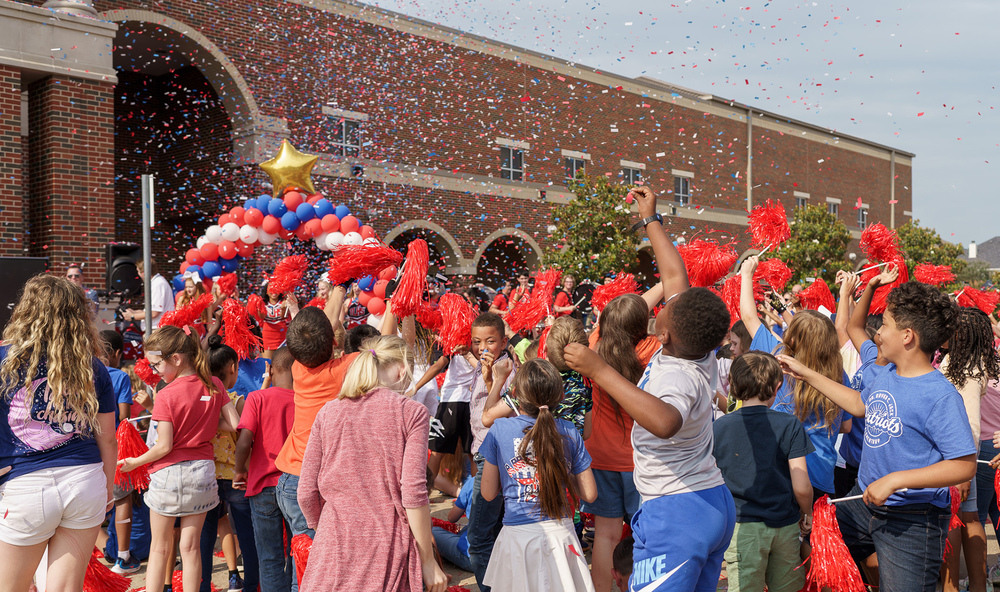 celebration in front of elementary school 
