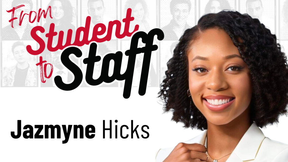 From Student to Staff, Jazmyne Hicks - headshot of African American woman with dark, curly shoulder length hair