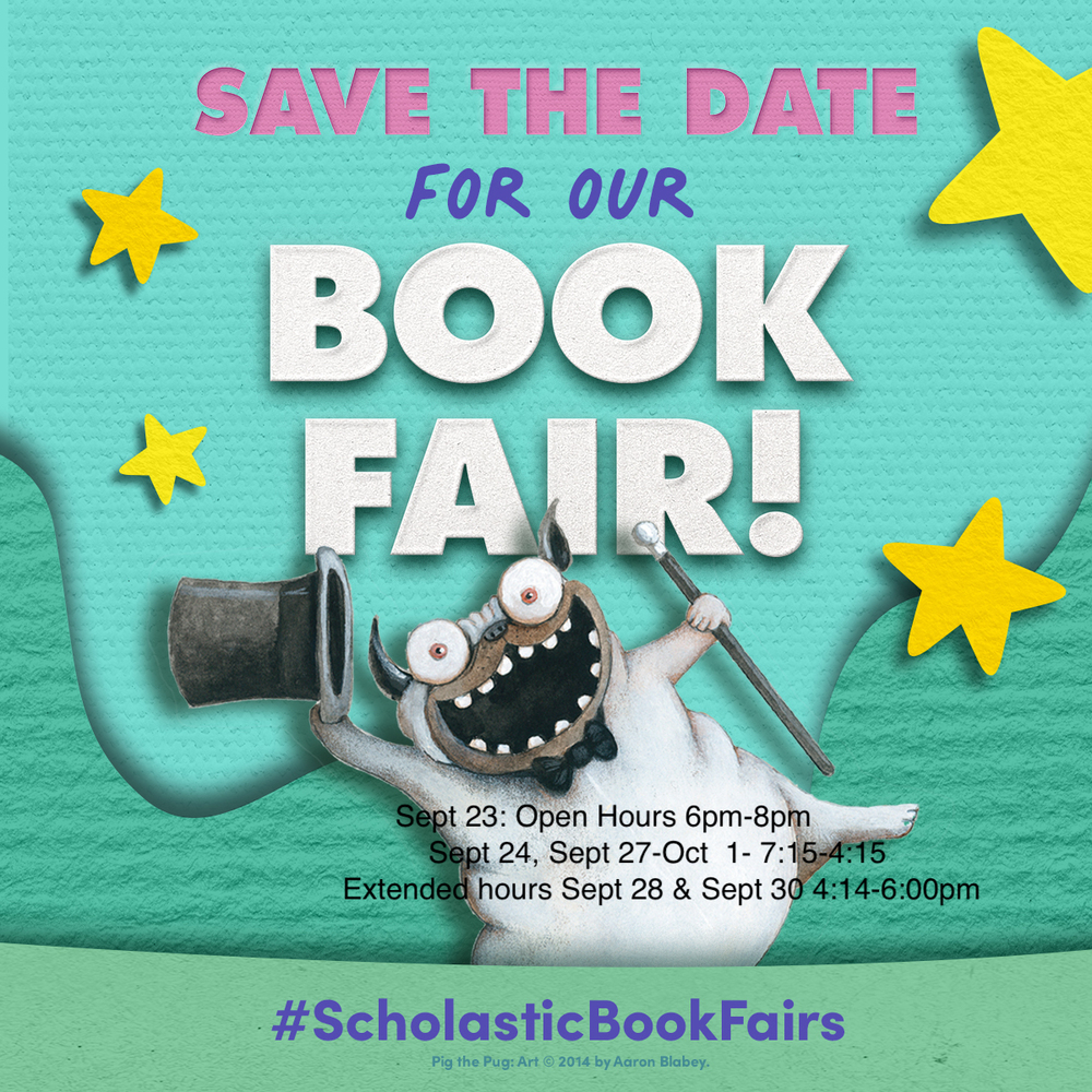 Caldwell's Fall K-8 Book Fair starts this week!!! WherSave the date for our book fair Hours: Sept 23 Open Hours 6pm-8pm Sept 24, Sept 27-Oct 1- 7:15-4:15 Extended hours Sept 28 & Sept 30 4:14-6:00pm