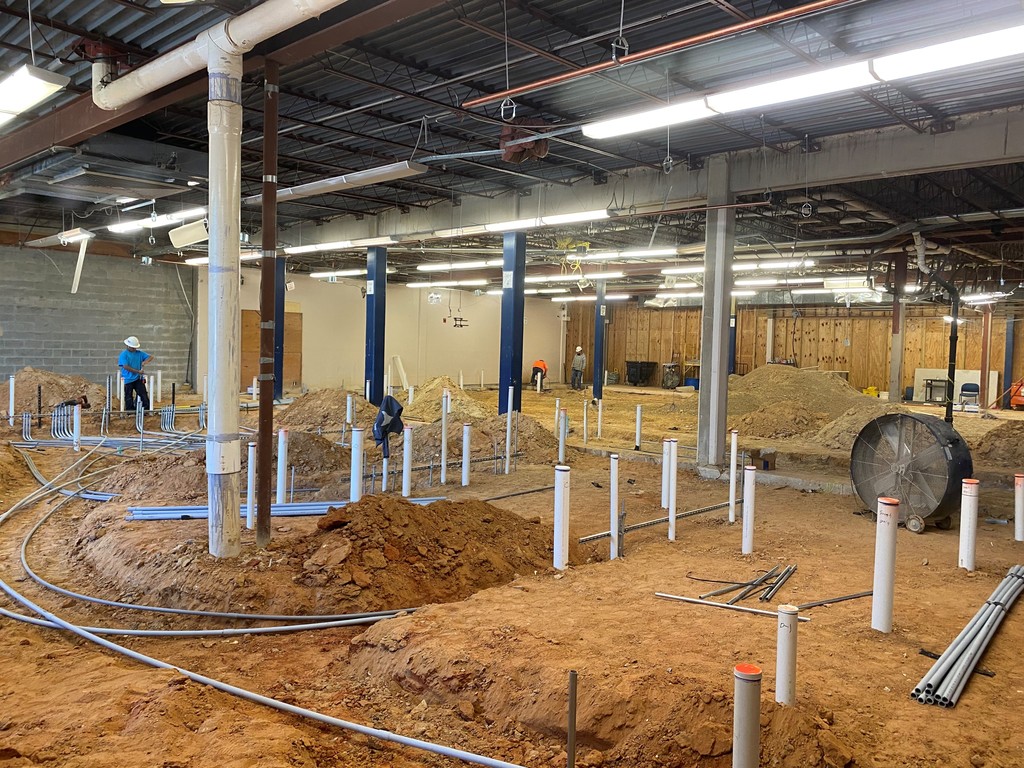 Tyler High School's food service and kitchen now getting plumbing installed.