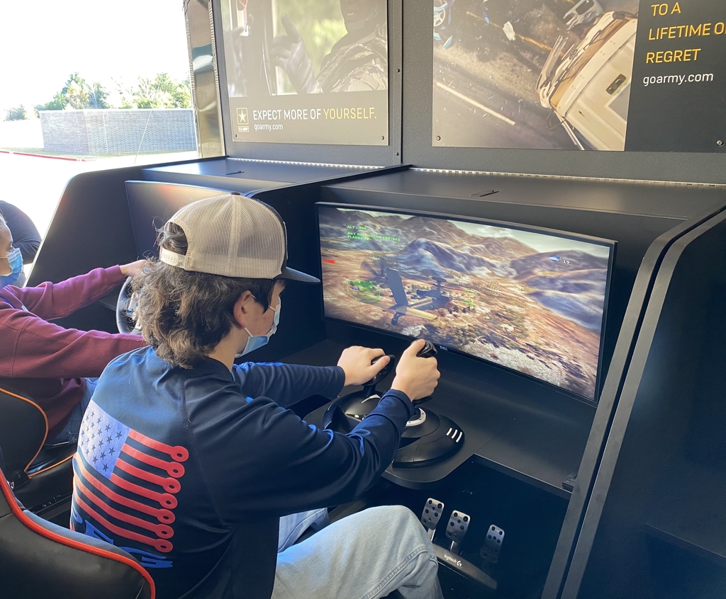 Student flying helicopter simulation