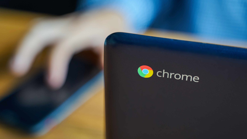 Chromebook on desk.