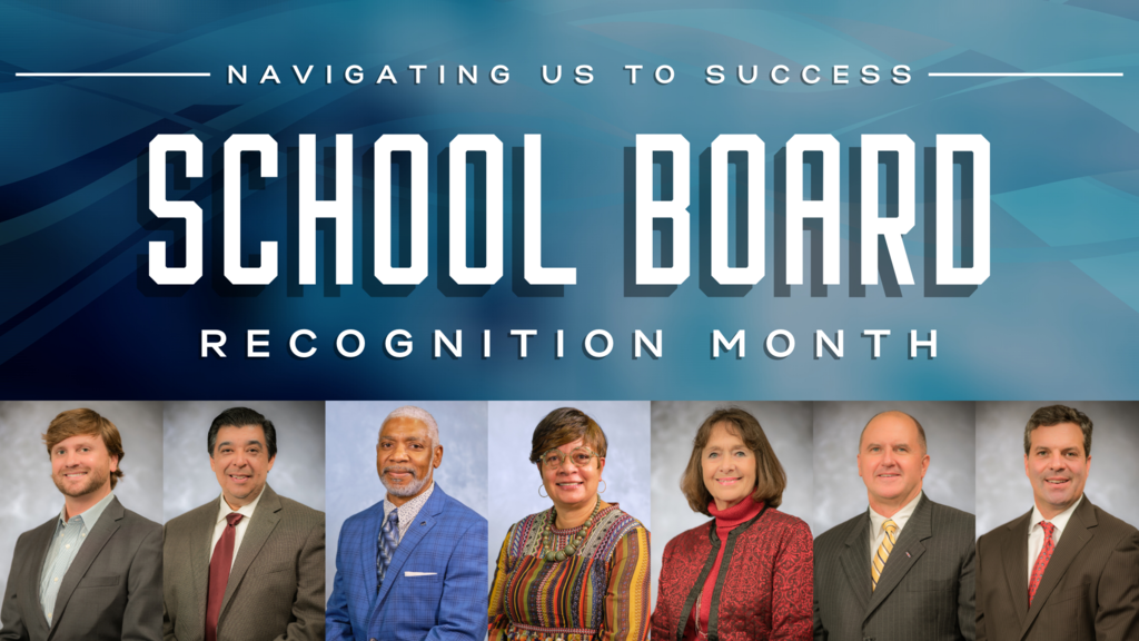 School Board Recognition Month image with photos of all Tyler ISD Board members.