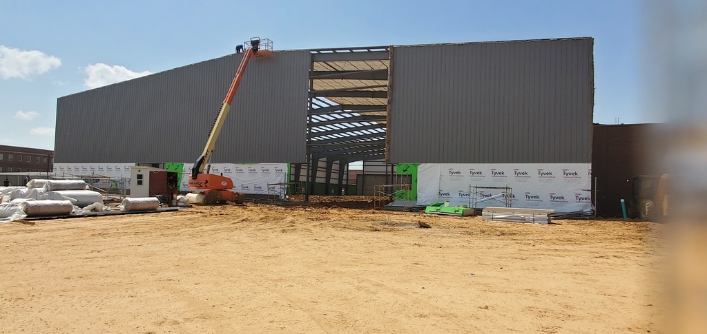indoor athletic center having metal placed on