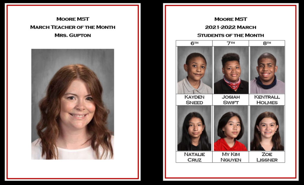 March Teacher & Students of the Month