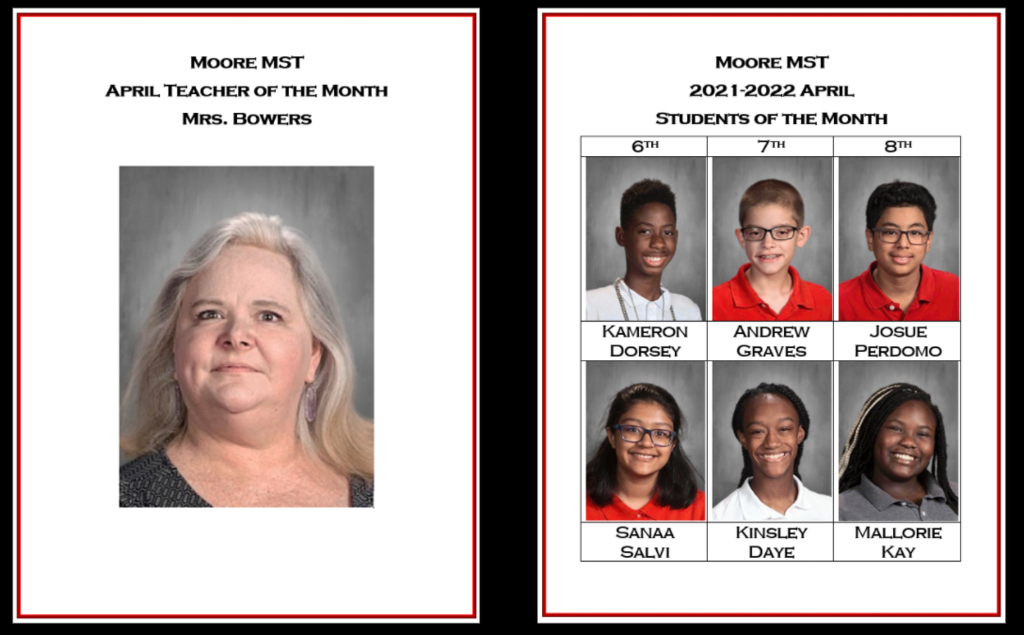 April Teacher & Student of the month 2022