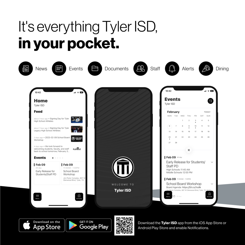 It's everything Tyler ISD, in your pocket. Screenshots of app.