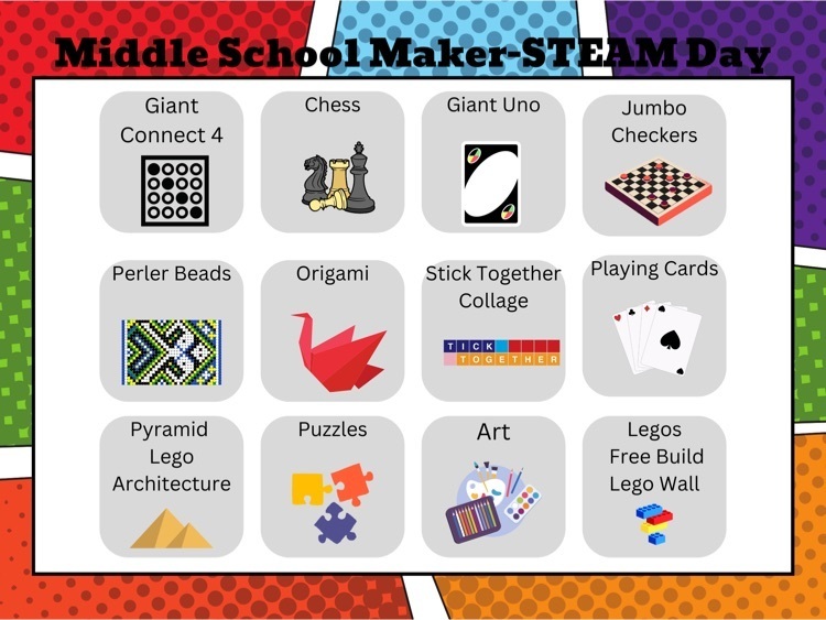 middle school, Makerspace and steam stations choice board