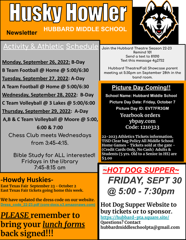 Husky Howler 9/269/30 Hubbard Middle School