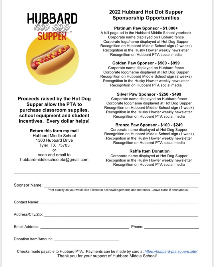 hot dog supper sponsor form